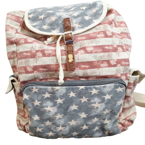 Vintage Handbags - American Flag Canvas Backpack Distressed Stars Stripes Patriotic Vintage Grunge
